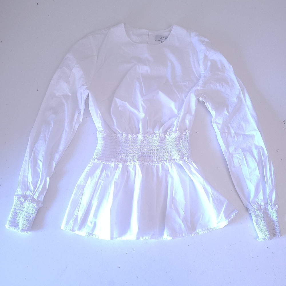 Pearl  Lela Rose Smocked White Long Sleeve Top S